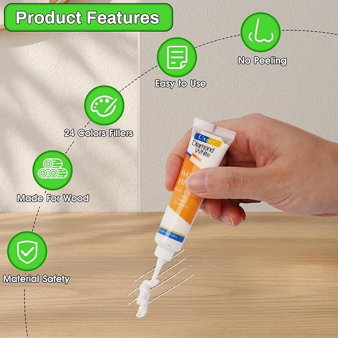 Wood Furniture Repair Kit,24 Colors Wood Fillers,Scratch Repair Covers & Removers for Repairing Scratches,Cracks,Dings and Holes in Cabinets, Cut Panels(White Series)