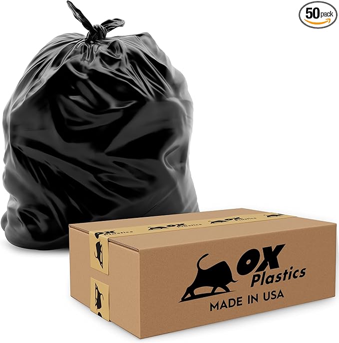 55 Gallon Trash Can Liners Bags 4 Mil - 50 Count & Thick Extra Heavy Duty Strength - Large Garbage Bag, Leak-Proof & Durable bags - Black