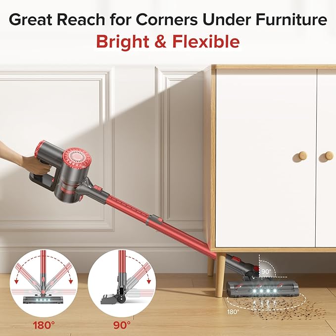 Cordless Vacuum Cleaner with Self-Standing, 40KPA Stick Vacuum Cleaners for Home, 8-in-1 Lightweight Rechargeable Vacuum, 7-Layer Filtration,Ideal for Carpet, Pet Hair, Hardwood Floors