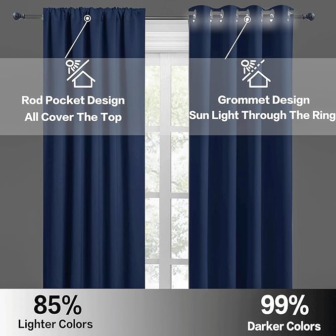 RYB HOME Blackout Curtains Small Window Decor Light Block Thermal Insulated Drapes for Bedroom Kitchen Cabinet Basement RV Curtains, W 42 x L 36 inch, Navy Blue, 2 Panels