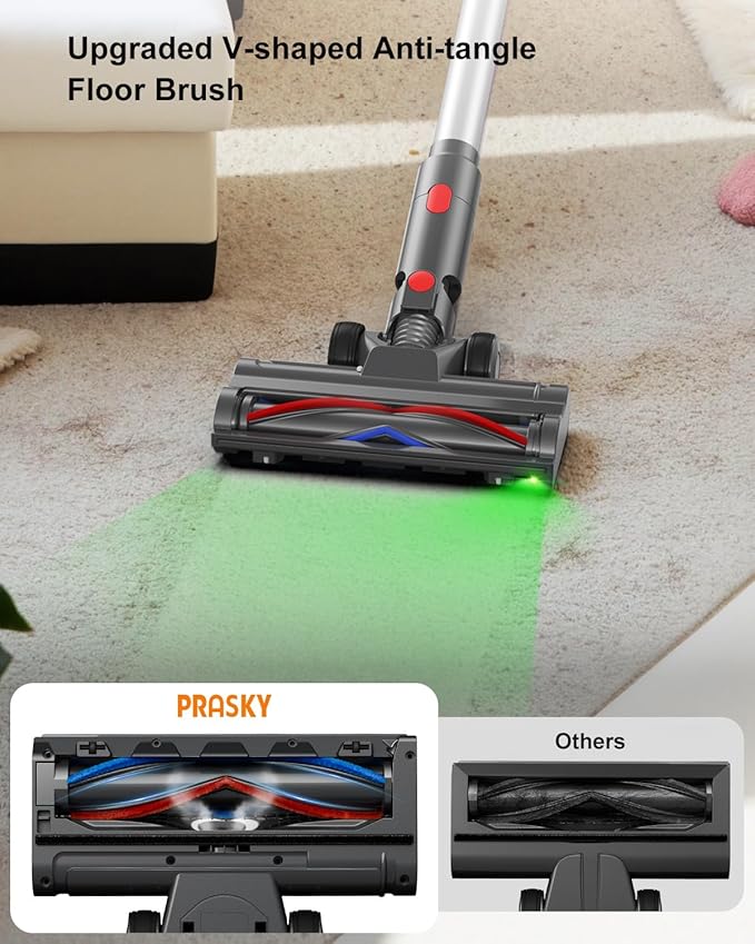Cordless Vacuum Cleaner, 6-in-1 Lightweight Stick Vacuum with 45mins Runtime, LED Display & Light, Self-Standing, Rechargeable Cordless Vacuum for Carpet, Tile, Pet Hair, Hardwood Floors (Gray)