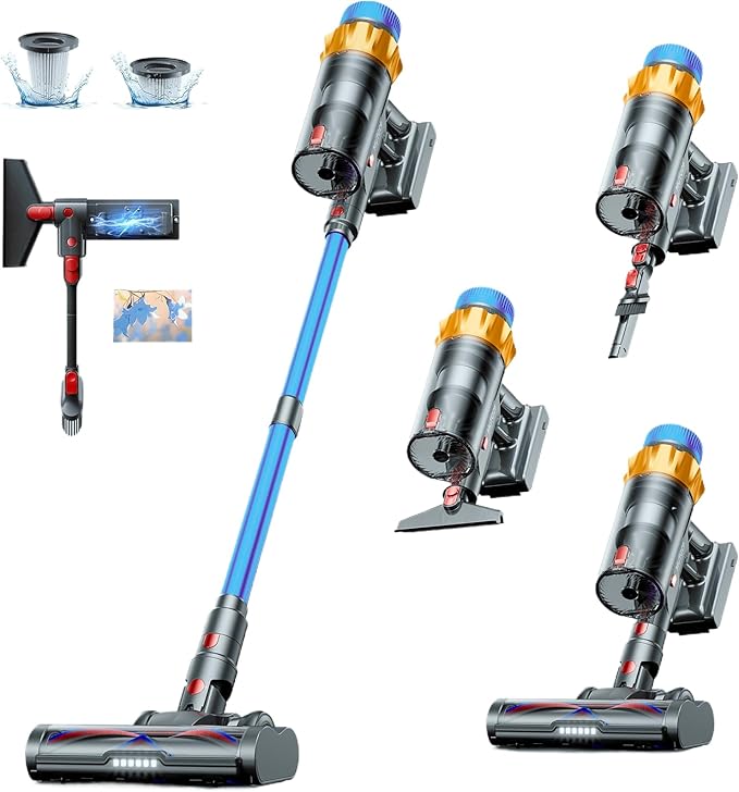 Cordless Vacuum Cleaner, 580W 48KPA 70 Mins Vacuum Cleaners for Home, Self-Standing Cordless Vacuum with Charging Dock Station, LED Display, Upgraded Anti-Tangle Stick Vacuum for Pet Hair/Carpet/Floor