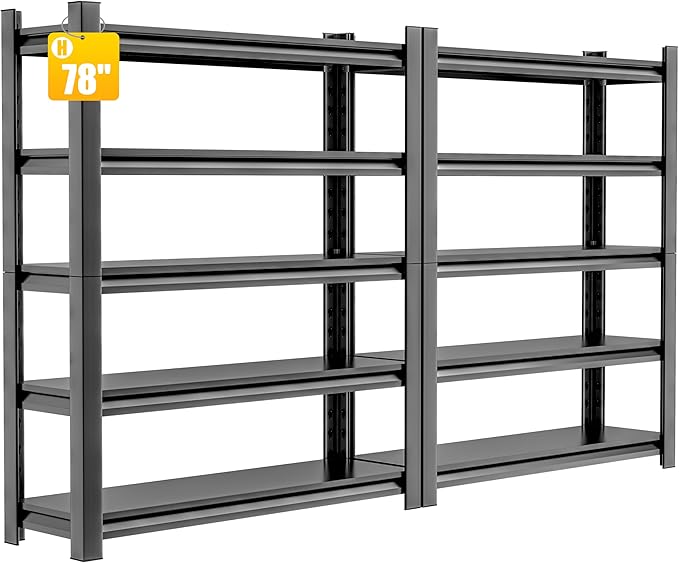 Garage Shelving Unit,2 Pieces78 HThickened Metal Shelving Units for Garage Storage Shelves Adjustable Shelves,5 Tier Industrial Shelving Shelf Metal Shelves for Storage for Warehouse Basement