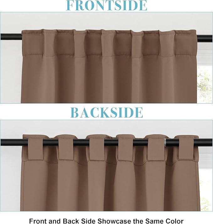 RYB HOME Small Window Curtains - Blackout Insualting Privacy Curtains for Kids Bedroom Kitchen Bathroom Basement Cafe Cabinet Tiers Drapes, 34 Width x 30 Length, 2 Panels, Mocha