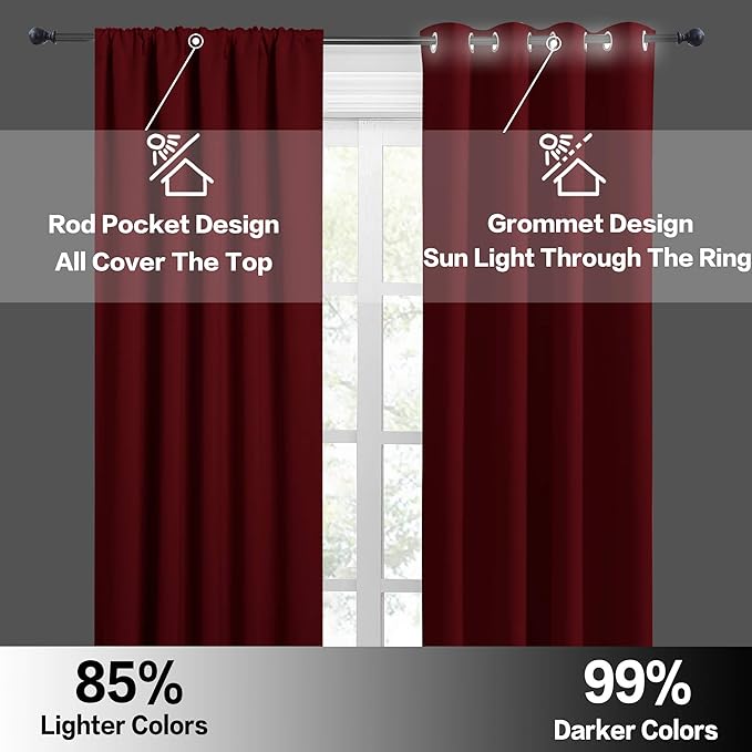 RYB HOME RV Curtains for Camper Windows - Soft Thermal Insulated Small Window Curtain Tiers for Cafe Kitchen Bedroom Basement Glass Door Window, W 42 x L 30 inches, Burgundy Red, 2 Panels
