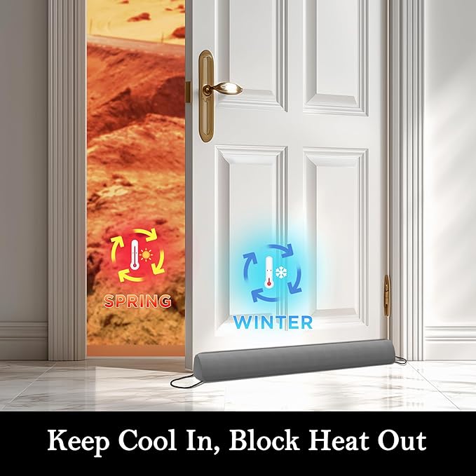 Sunolga 34" Door Draft Stopper Blocks Hot and Cold Air with Removable Washable Cover for Gaps Up to 3", All-Season Seal for Noise, Door Sweep for Bottom of Door and Window, Home Essentials, Gray