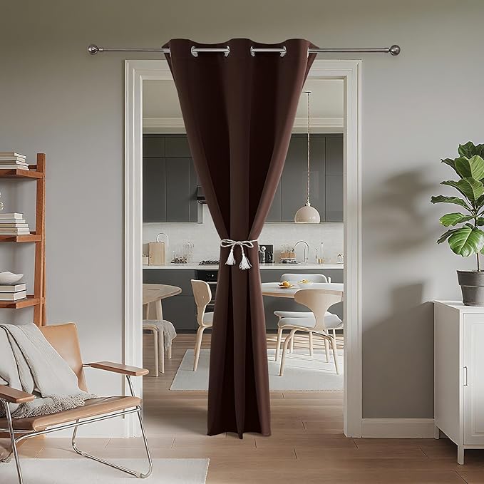 Joydeco Blackout Door Curtain for Doorway Privacy 78 Inches Long, Grommet Closet Curtain for Open Closet, Room Divider for Bedroom Living Room (Chocolate, 40Wx78L, 1 Panel)