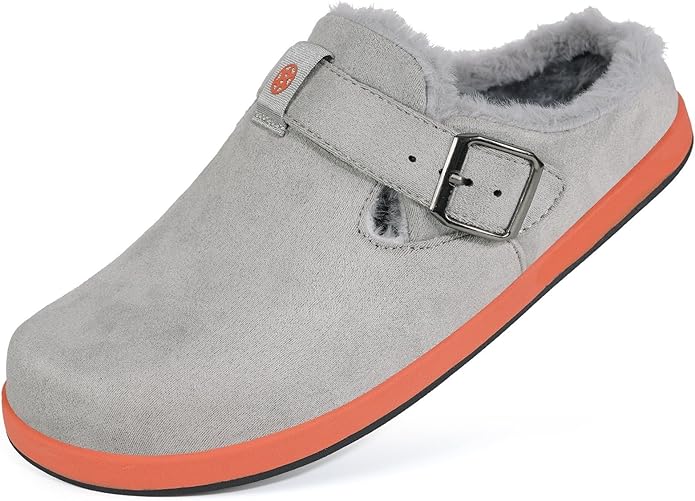 Fur Lined Clogs for Women Men Suede Winter Slippers Arch Support Slip on Mules Potato Shoes with Removable Cushion Footbed Warm Home House Shoes