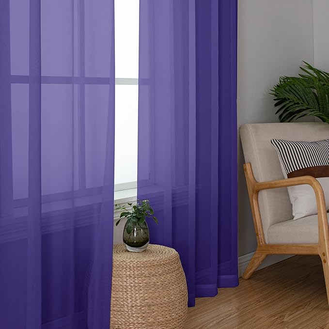 Chyhomenyc Purple Sheer Curtains 78 Inches Long 2 Panels Set for Living Room, Light Filtering Voile Lightweight Bedroom Curtains, Rod Pocket Solid Window Treatment Drapes, Each 42W x 78L