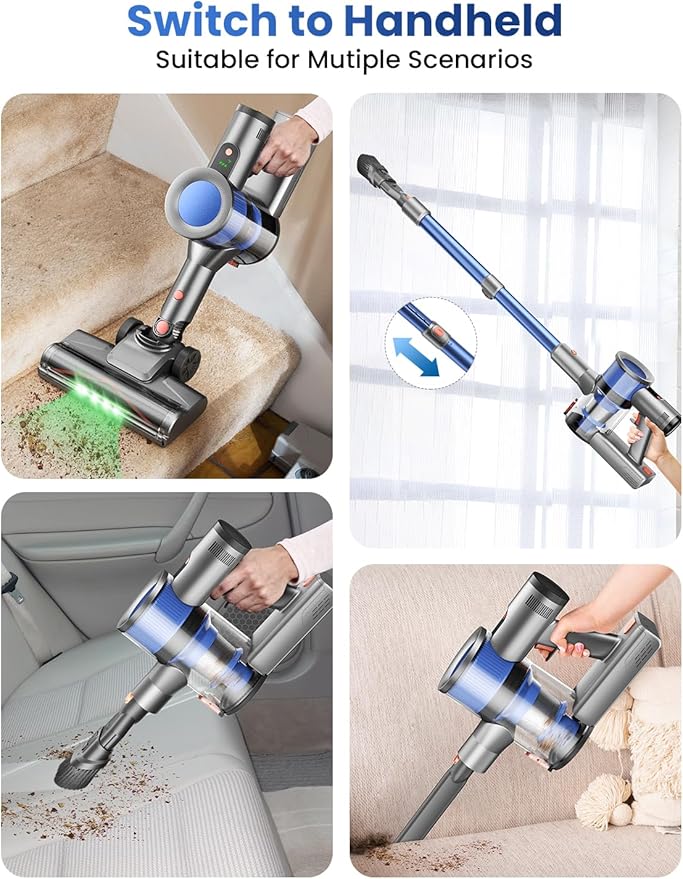 Dzaki Cordless Vacuum Cleaner, Stick Vacuum with Smart LED Display, 50KPA 55Mins Vacuum Cleaners for Home, Powerful Suction, Anti-Tangled Lightweight Rechargeable Vac for Pet Hair, Carpet, Hard Floor