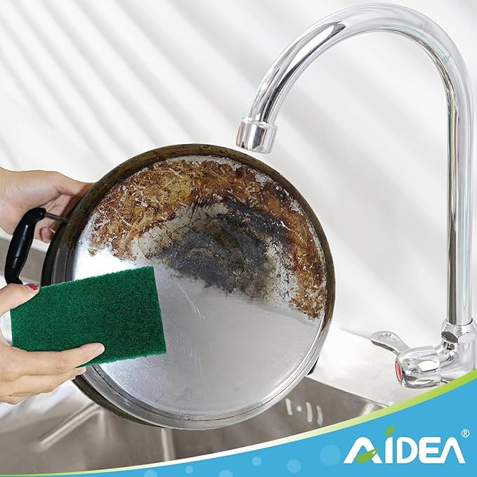 AIDEA Heavy Duty Scouring Pads, Dish Scrubber Pads for Household and Kitchen, Multipurpose Scour Pads for Cleaning, 96 Pack, 5.5in*3.5in