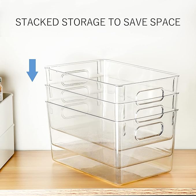 Set Of 8 Clear Pantry Organizers Bin, 4 Large and 4 Small Stackable Organizing Bins for Pantry, Kitchen and Cabinet Organizer