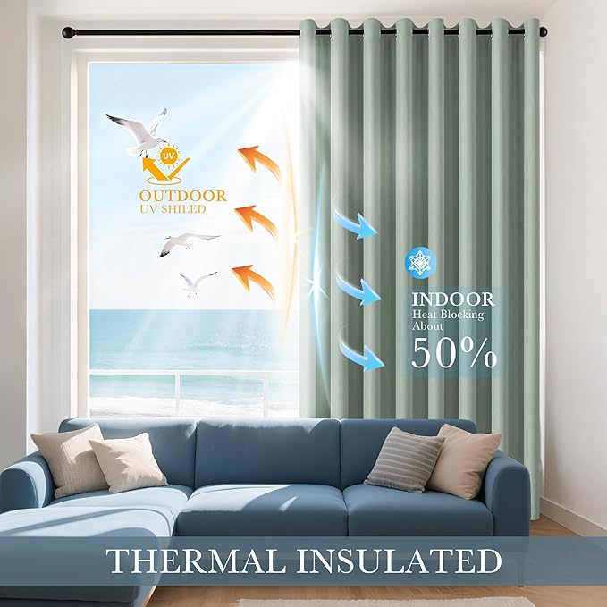 PONY DANCE Sage Green Short Blackout Curtains for Kitchen 45 Inch Length, Thermal Insulated Grommet Curtains for Bedroom, Black Out Drapes for Bathroom Small Window (2 Panels Set, 34 inches Wide)