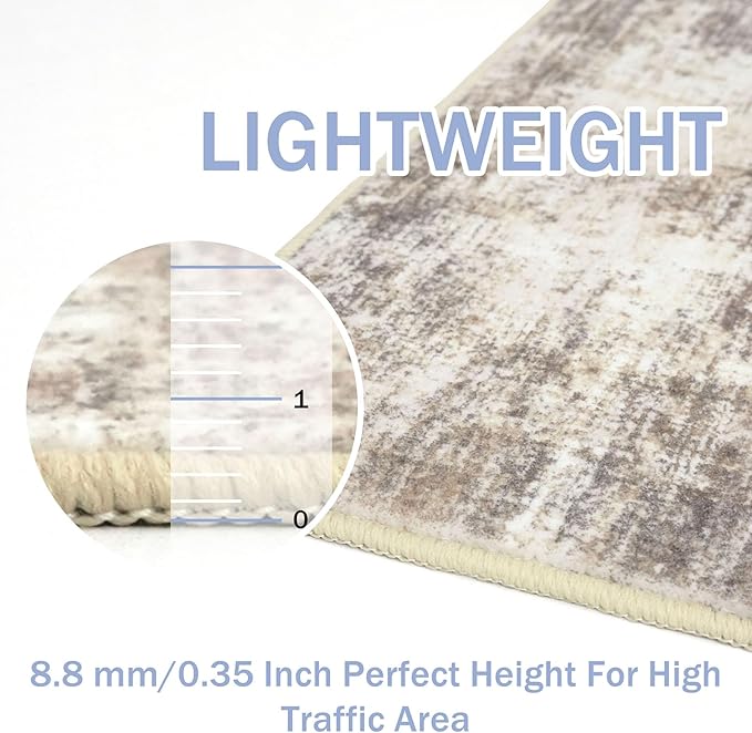 IOHOUZE Abstract Runner Rug 2x7 Ft Washable Runners for Hallways, Non Slip Kitchen Runner Printed Faux Wool Entryway Runners Indoor, Modern Abstract Floor Carpet for Hall Kitchen Bedroom, Beige Brown