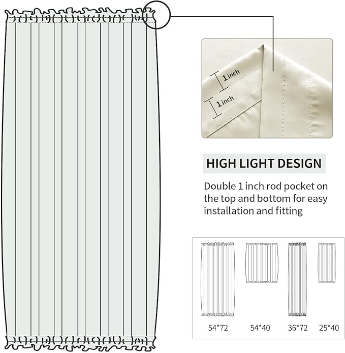 DWCN French Door Curtains – Rod Pocket Thermal Blackout Curtain for Doors with Glass Window, Kitchen and Patio Doors for Privacy, 36 X 72 Inches Long, 1 Curtain Panel with Tieback,Light Beige