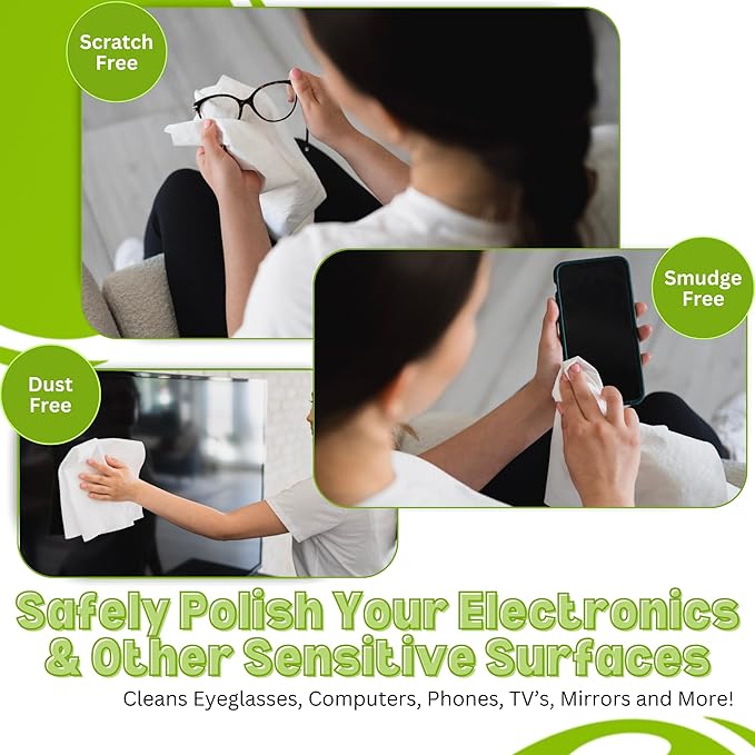 4-Pack Reusable Cleaning Cloths for Streak-Free Windows, Mirrors & All-Purpose Use – Chemical-Free, Absorbent, Non-Abrasive, 16" x 16" White Cleaning Rags, Made in The USA