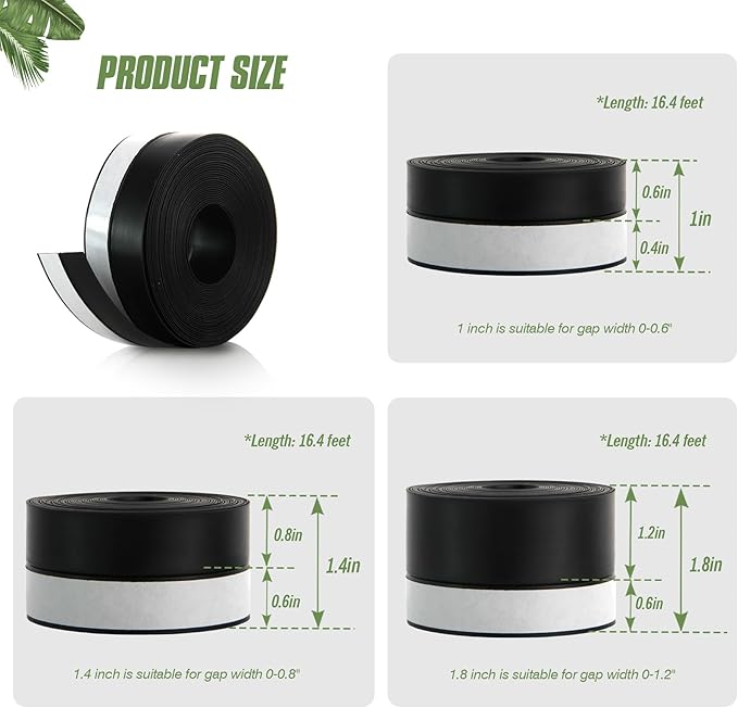 Silicone Weather Stripping Door Seal Strip, 16.4 Feet Self Adhesive Sealing Sticker Sealing Tape for Door Draft Stopper Adhesive for Doors Windows Shower Glass Gaps (Black, Width 25mm)