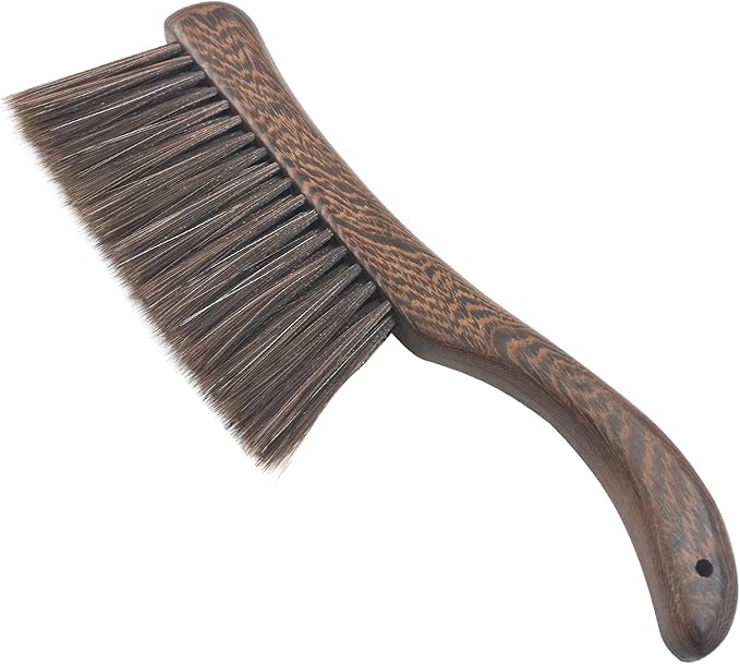 Hand Broom Brush, Wooden Handle Soft Bristle Cleaning Dust Brush,Bench Brushes with Bristlesfor Furniture, Bed, Car, Bench, Crevice Cleans, Sofa, Fireplace, Clothes（Curved Handle）