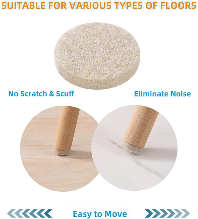Felt Furniture Pads for Hardwood Floors 129 Piece, Furnigear Anti Scratches Felt Pads for Round, Square Chair Feet Self Adhesive Chair Felt Pads Sliders Moving Your Furniture Smoothly, Beige