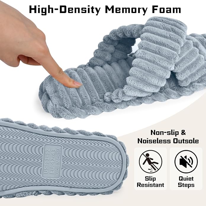 ZOORON Women's Cozy Slippers Crossbands & Durable Foam - Soft Plush Lined Non-Slip Indoor Outdoor Open Toe Shoes Trendy Gift