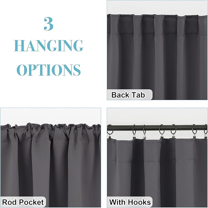RYB HOME Blackout Curtains 80 inches Long Thermal Insulating Large Window Curtains for Living Room Sliding Glass Door Dining Home Office Backdrop, Grey, W 42 x L 80 per Panel, 2 Panels
