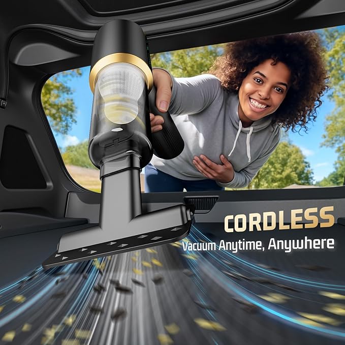 Car Handheld Vacuum Cordless: Car Vacuum Cleaner with 16000Pa Ultra-Strong Suction, Brushless Motor & HEPA Filter - Lightweight Design for Drivers and Office Workers- Matte Black