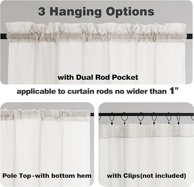 Chyhomenyc Ivory Sheer Curtains 54 Inch Length 2 Panels for Kitchen, Light Filtering Voile Rod Pocket Curtains Drapes for Living Room Bedroom Small Windows, 42Wx54L inches