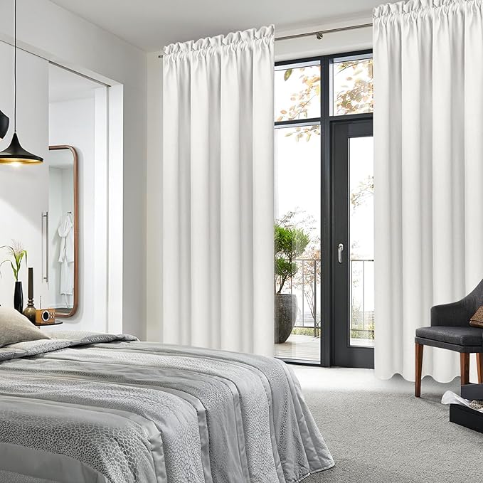 DWCN Blackout Curtains Thermal Insulated, Energy Saving & Noise Reducing Bedroom and Living Room Curtains, Ivory, W 42x L 72 Inch, Set of 2 Rod Pocket Curtain Panels