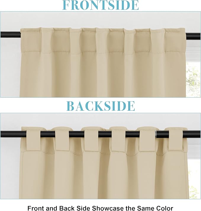 RYB HOME Short Blackout Curtains 36 inches, Solid Heavy Duty Small Window Treatment Room Darkening Privacy Draperies for Basement Bathroom Bedroom, Biscotti Beige, W42 x L36 inch, 2 Panels