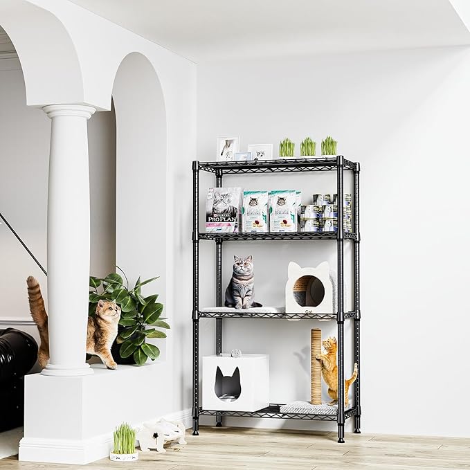 1000 lbs 4 Tier Shelf Metal Storage Shelves Shelving Wire Rack Heavy Duty Closet Organizers for Garage Kitchen Bathroom Laundry Black 13.8" D x 35.4" W x 59.5" H