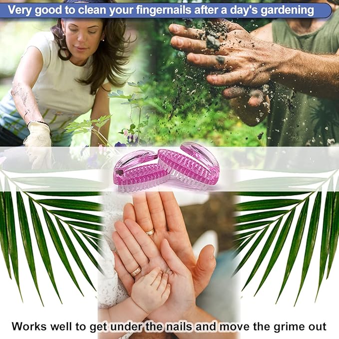 Handle Grip Nail Brush for Cleaning Fingernails Hands & Under Nails, Stiff Bristle Mechanic Scrub Brush Cleaner for Men Women, Pedicure Scrubbing Tool kit - 4 Pink