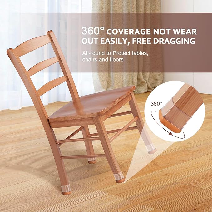 Chair Leg Floor Protectors Chair Leg Protectors for Hardwood Floors Silicone Caps Felt Strengthen Bottom Protection Anti-Scratch Reduce Noise 16 Pack Clear Square Fit:1-1/8" to 1-9/16" (27-40mm)