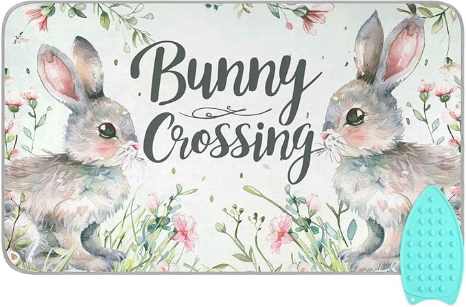 Ironing Mat Portable Ironing Pad Ironing Blanket for Table Top Heat Resistance Double-Side Using Travel Large 47.2 x 27.6 Inch Foldable Lightweight Easter Bunny Flower
