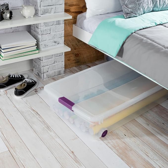 Sterilite 12-Pack ClearView Latch Box, Wheeled Underbed Organizer Bins for Home, 60 Quart