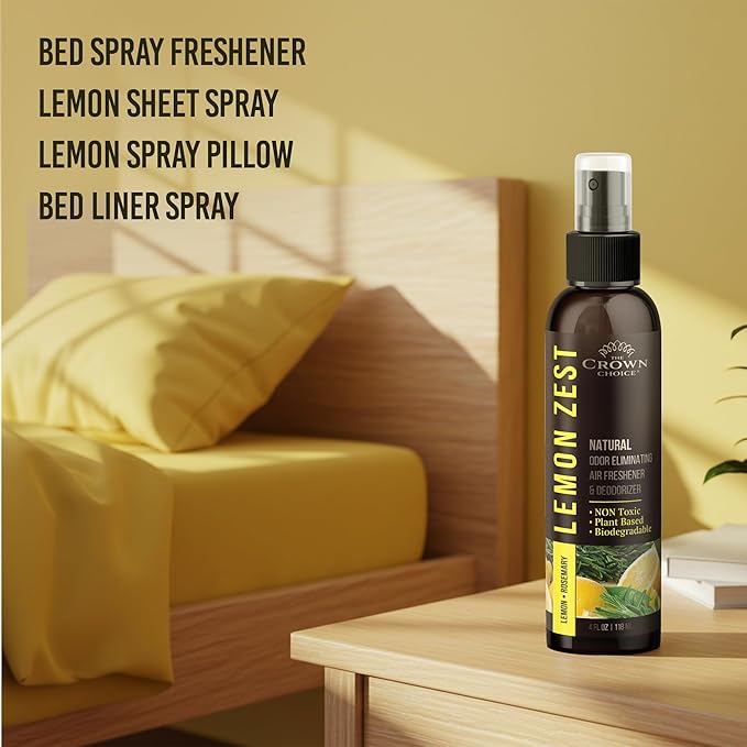 Non-Toxic Odor Eliminator, Natural Citrus Lemon Zest Air Freshener Spray for Home, Room, Closet & Couch Deodorizer, Long Lasting Bathroom & Toilet Freshener, Safe for Kids & Pets - 2 PK - 4 Oz each