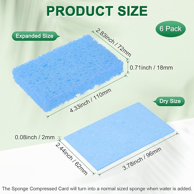 6-Pack Kitchen Sponges, Condense Eco Cellulose Non-Scratch Scrub Heavy Sponge for Kitchen/Household/Bathroom, Clean Tough Messes Dish Scrubber [Blue]
