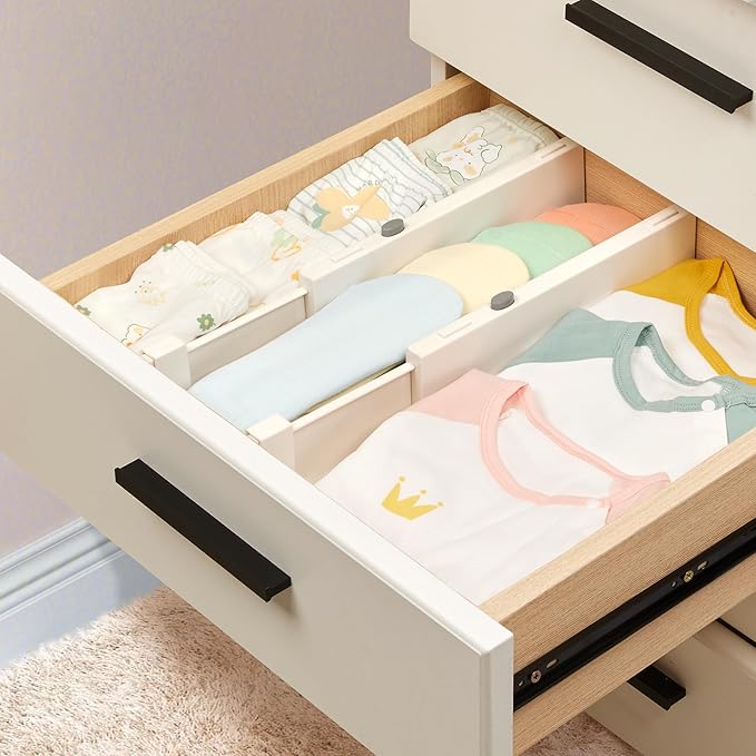 Vtopmart 6 Pack Drawer Dividers for Clothes, 4" High 11.6"-17" Adjustable Expandable Dresser Drawer Organizer, Plastic Drawers Separators for Dresser, Baby Clothes, Underwear, Kitchen & Office Storage