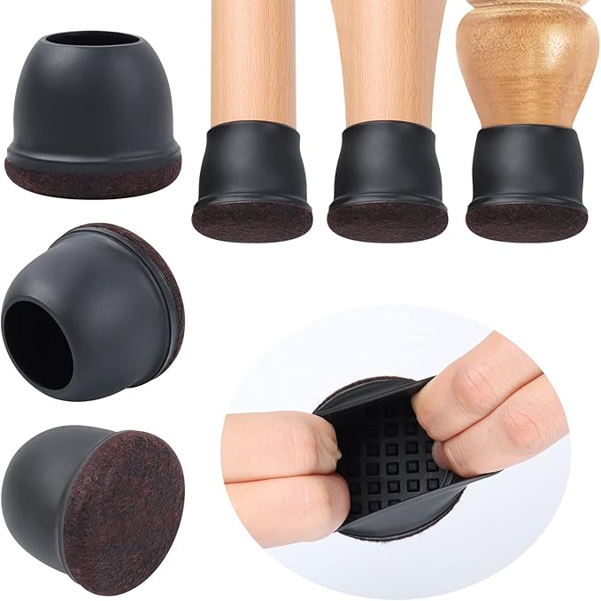 Ezprotekt 8 Pcs Extra Large Chair Leg Protectors with Felt, Silicone Felt Furniture Pads, Floor Protectors for Chair, Bar Stools Leg Protectors Caps, Table Leg Cups Covers (XL Fit: 1.4"-1.65", Black)