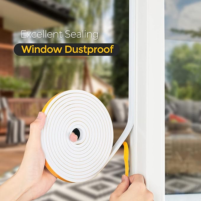 10 Feet Weather Stripping Door Seal, 1" Wide X 1/8" Thick Door Seal Strip High Density Foam Tape Adhesive Strip for Door Soundproofing,Window Insulation (1" x 1/8" x 10FT,White)
