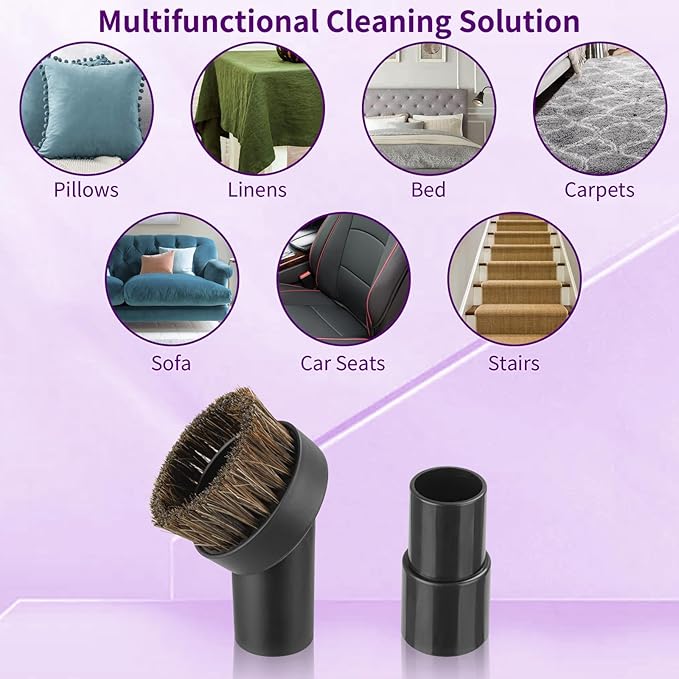 Vacuum Attachments & Brushes, Vacuum Horsehair Brush with 1-1/4 to 1-3/8 Inch Vacuum Hose Adapter, Vacuum Brush Attachment for Shark Vacuum and Shop Vac Attachments and Most Household Vacuum Cleaners