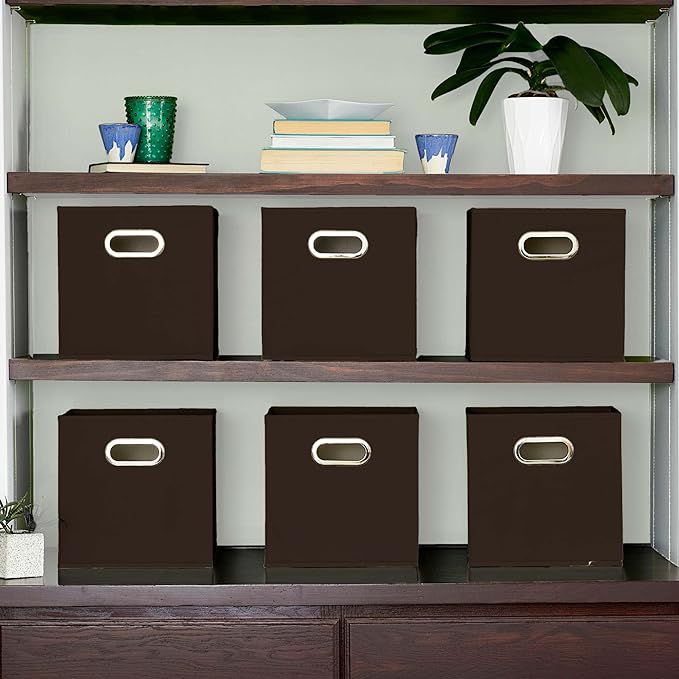 Household Essentials, Brown 6 Pack Fabric Storage Bins with Handle