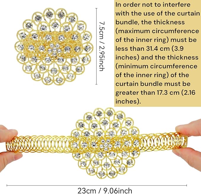 2 Pack Crystal Flower Curtain Tiebacks – Decorative Spring Wire Buckle Clips with Sparkling Rhinestone Flower Design, No Drilling, Easy Fit for Drapes & Sheers