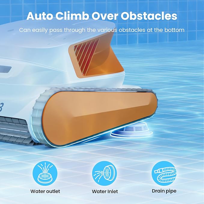 Hydro3 Robotic Pool Cleaner, 150W Cordless Pool Vacuum for Inground/upground Pool Max 861-1070 sq.ft, 200mins Runtime, 2xBrushless-Motor, 4.1L Filter Basket, Wall Climing/Waterline Clean