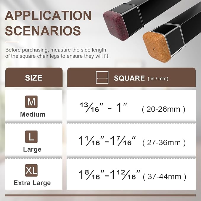 20 Pcs Chair Leg Floor Protectors for Hardwood Floors, Clear Rubber Furniture Sliders with Felt, Silicone Furniture Leg Caps Covers (Fit Square Diameter:1.06" to 1.44")