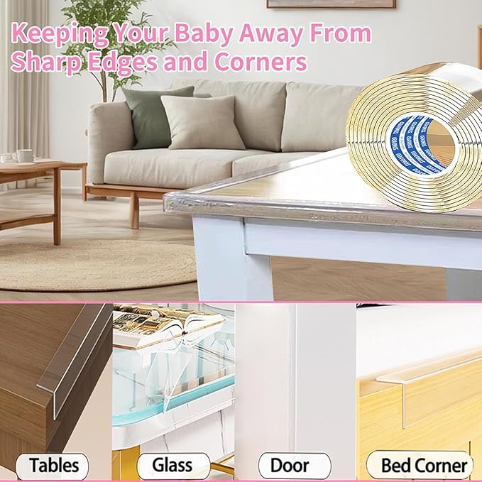 Clear Soft Corner Protectors for Furniture Strip,0.8in x13FT,2 RollSharp Edge & Table Bumper,Window Edge,Wall Protector, Soft Corner Guards Safe for Proof,Table Corner Protectors in Family