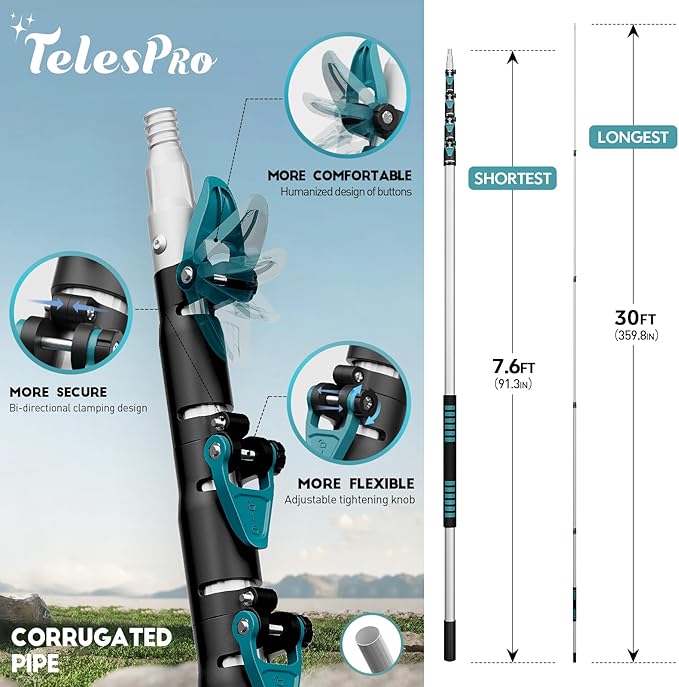30 Foot High-Reach Duster Kit with 6-24FT Extendable Pole - High Ceiling Duster Cleaning Kit with Telescopic Pole,Cobweb Duster, Chenille Ceiling Fan Duster, Microfiber Feather Duster