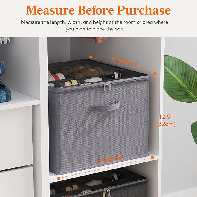 Lifewit Shoe Storage Organizer for Closet Fits 12-16 Pairs, Fabric Large Shoe Box Storage Containers with Clear Cover, Foldable Bins Fit for Boots Heels Sneakers 17"(L) x 17"(W) x 12.5"(H) 3 Pack Gray