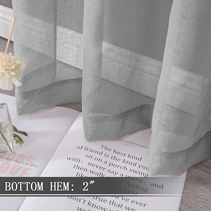 Tollpiz Sheer Curtains Linen Textured Bedroom Curtain Sheers Light Filtering Rod Pocket Voile Curtains for Living Room, 54 x 84 inches Long, Silver Grey, Set of 2 Panels