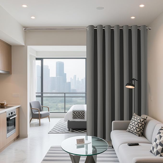 Joydeco Blackout Patio Sliding Door Curtains 90 Inches Long, Grommet Privacy Room Divider Curtains, Extra Wide Thermal Blackout Drapes for Bedroom Living Room (Light Grey, 100Wx90L, 1 Panel)