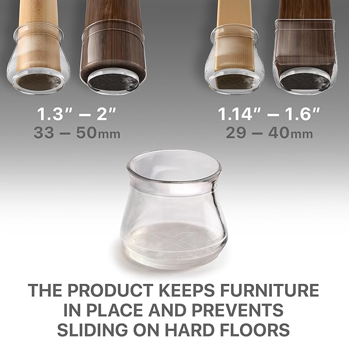 X-Protector Silicone Chair Leg Floor Protectors with Non-Slip Furniture Pads - 24 PCS 1.3" - 2" - Anti-Slip Chair Leg Covers - Non-Skid Furniture Leg Caps - Furniture Pads for Hardwood Floors!